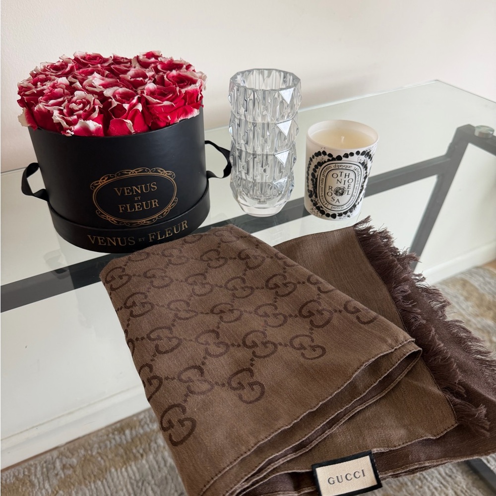 Gucci Brown GG Monogram Wool-Blend Scarf